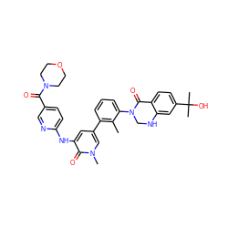 Cc1c(-c2cc(Nc3ccc(C(=O)N4CCOCC4)cn3)c(=O)n(C)c2)cccc1N1CNc2cc(C(C)(C)O)ccc2C1=O ZINC000114438236