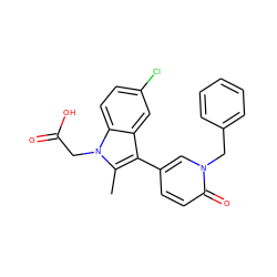 Cc1c(-c2ccc(=O)n(Cc3ccccc3)c2)c2cc(Cl)ccc2n1CC(=O)O ZINC000117016090