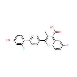 Cc1c(-c2ccc(-c3ccc(O)cc3F)cc2)nc2ccc(F)cc2c1C(=O)O ZINC000029335955