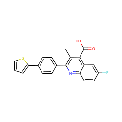 Cc1c(-c2ccc(-c3cccs3)cc2)nc2ccc(F)cc2c1C(=O)O ZINC000029339228