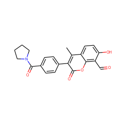 Cc1c(-c2ccc(C(=O)N3CCCC3)cc2)c(=O)oc2c(C=O)c(O)ccc12 ZINC000221059047