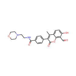 Cc1c(-c2ccc(C(=O)NCCN3CCOCC3)cc2)c(=O)oc2c(C=O)c(O)ccc12 ZINC000199598896