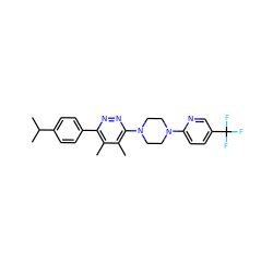 Cc1c(-c2ccc(C(C)C)cc2)nnc(N2CCN(c3ccc(C(F)(F)F)cn3)CC2)c1C ZINC000201150413