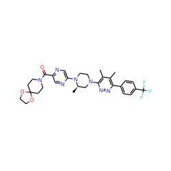 Cc1c(-c2ccc(C(F)(F)F)cc2)nnc(N2CCN(c3cnc(C(=O)N4CCC5(CC4)OCCO5)cn3)[C@H](C)C2)c1C ZINC000201148395