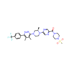 Cc1c(-c2ccc(C(F)(F)F)cc2)nnc(N2CCN(c3cnc(C(=O)N4CCN(S(C)(=O)=O)CC4)cn3)[C@H](C)C2)c1C ZINC000201146478