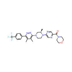 Cc1c(-c2ccc(C(F)(F)F)cc2)nnc(N2CCN(c3cnc(C(=O)N4CCOCC4)cn3)[C@H](C)C2)c1C ZINC000201143458