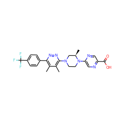 Cc1c(-c2ccc(C(F)(F)F)cc2)nnc(N2CCN(c3cnc(C(=O)O)cn3)[C@H](C)C2)c1C ZINC000146099710