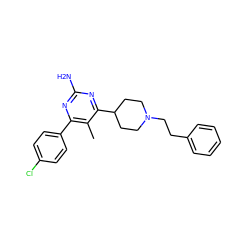 Cc1c(-c2ccc(Cl)cc2)nc(N)nc1C1CCN(CCc2ccccc2)CC1 ZINC000001540280