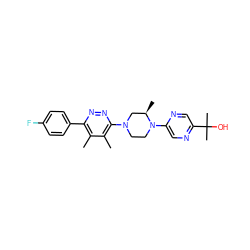 Cc1c(-c2ccc(F)cc2)nnc(N2CCN(c3cnc(C(C)(C)O)cn3)[C@H](C)C2)c1C ZINC000201146356