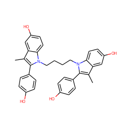 Cc1c(-c2ccc(O)cc2)n(CCCCn2c(-c3ccc(O)cc3)c(C)c3cc(O)ccc32)c2ccc(O)cc12 ZINC000653894792