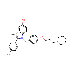 Cc1c(-c2ccc(O)cc2)n(Cc2ccc(OCCCN3CCCCC3)cc2)c2ccc(O)cc12 ZINC000038381699