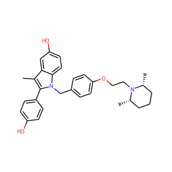 Cc1c(-c2ccc(O)cc2)n(Cc2ccc(OCCN3[C@@H](C)CCC[C@H]3C)cc2)c2ccc(O)cc12 ZINC000034358531