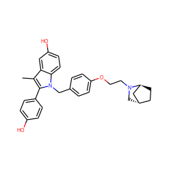 Cc1c(-c2ccc(O)cc2)n(Cc2ccc(OCCN3C[C@H]4CC[C@H]3C4)cc2)c2ccc(O)cc12 ZINC000261168718