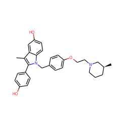 Cc1c(-c2ccc(O)cc2)n(Cc2ccc(OCCN3CCC[C@H](C)C3)cc2)c2ccc(O)cc12 ZINC000038381697