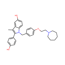 Cc1c(-c2ccc(O)cc2)n(Cc2ccc(OCCN3CCCCCC3)cc2)c2ccc(O)cc12 ZINC000001895505