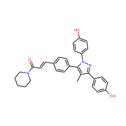 Cc1c(-c2ccc(O)cc2)nn(-c2ccc(O)cc2)c1-c1ccc(/C=C/C(=O)N2CCCCC2)cc1 ZINC000040919073