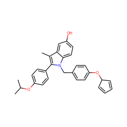 Cc1c(-c2ccc(OC(C)C)cc2)n(Cc2ccc(OC3C=CC=C3)cc2)c2ccc(O)cc12 ZINC000169685072