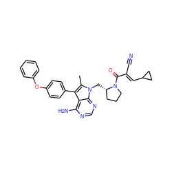 Cc1c(-c2ccc(Oc3ccccc3)cc2)c2c(N)ncnc2n1C[C@H]1CCCN1C(=O)/C(C#N)=C/C1CC1 ZINC000149474708