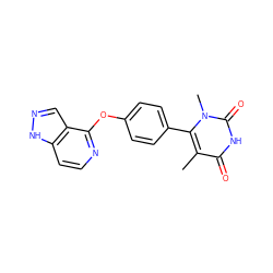 Cc1c(-c2ccc(Oc3nccc4[nH]ncc34)cc2)n(C)c(=O)[nH]c1=O ZINC000144573869