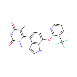 Cc1c(-c2ccc(Oc3ncccc3C(F)(F)F)c3[nH]ccc23)n(C)c(=O)[nH]c1=O ZINC000261191094