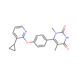 Cc1c(-c2ccc(Oc3ncccc3C3CC3)cc2)n(C)c(=O)[nH]c1=O ZINC000221000456