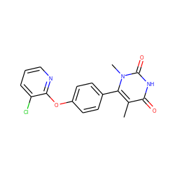 Cc1c(-c2ccc(Oc3ncccc3Cl)cc2)n(C)c(=O)[nH]c1=O ZINC000261181383