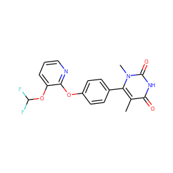 Cc1c(-c2ccc(Oc3ncccc3OC(F)F)cc2)n(C)c(=O)[nH]c1=O ZINC000261149019