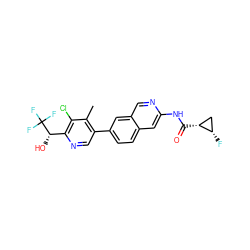 Cc1c(-c2ccc3cc(NC(=O)[C@@H]4C[C@@H]4F)ncc3c2)cnc([C@H](O)C(F)(F)F)c1Cl ZINC000144438134