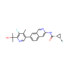 Cc1c(-c2ccc3cc(NC(=O)[C@@H]4C[C@@H]4F)ncc3c2)cnc(C(C)(C)O)c1F ZINC000144397284