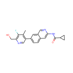 Cc1c(-c2ccc3cc(NC(=O)C4CC4)ncc3c2)cnc(CO)c1F ZINC000144311081