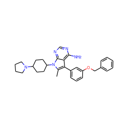 Cc1c(-c2cccc(OCc3ccccc3)c2)c2c(N)ncnc2n1C1CCC(N2CCCC2)CC1 ZINC000003950287