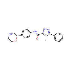 Cc1c(-c2ccccc2)n[nH]c1C(=O)Nc1ccc([C@H]2CNCCO2)cc1 ZINC000150195845