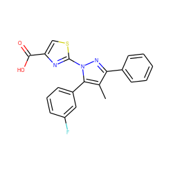 Cc1c(-c2ccccc2)nn(-c2nc(C(=O)O)cs2)c1-c1cccc(F)c1 ZINC000103249859