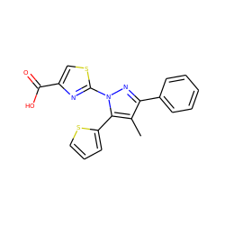 Cc1c(-c2ccccc2)nn(-c2nc(C(=O)O)cs2)c1-c1cccs1 ZINC000103249839