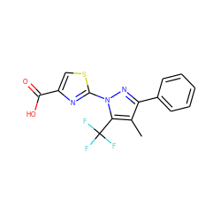 Cc1c(-c2ccccc2)nn(-c2nc(C(=O)O)cs2)c1C(F)(F)F ZINC000096938276