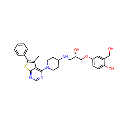 Cc1c(-c2ccccc2)sc2ncnc(N3CCC(NC[C@H](O)COc4ccc(O)c(CO)c4)CC3)c12 ZINC000064549117