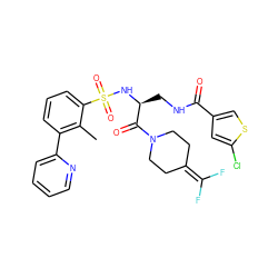 Cc1c(-c2ccccn2)cccc1S(=O)(=O)N[C@@H](CNC(=O)c1csc(Cl)c1)C(=O)N1CCC(=C(F)F)CC1 ZINC000103240220