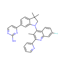 Cc1c(-c2ccccn2)nc2cc(F)ccc2c1N1CC(C)(C)c2ccc(-c3ccnc(N)n3)cc21 ZINC000095555141