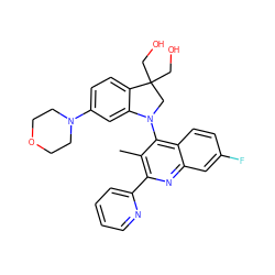 Cc1c(-c2ccccn2)nc2cc(F)ccc2c1N1CC(CO)(CO)c2ccc(N3CCOCC3)cc21 ZINC000095556348