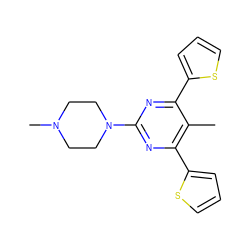 Cc1c(-c2cccs2)nc(N2CCN(C)CC2)nc1-c1cccs1 ZINC000013808387