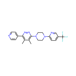 Cc1c(-c2ccncc2)nnc(N2CCN(c3ccc(C(F)(F)F)cn3)CC2)c1C ZINC000201147668