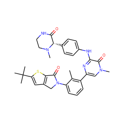 Cc1c(-c2cn(C)c(=O)c(Nc3ccc([C@H]4C(=O)NCCN4C)cc3)n2)cccc1N1Cc2cc(C(C)(C)C)sc2C1=O ZINC000113408326