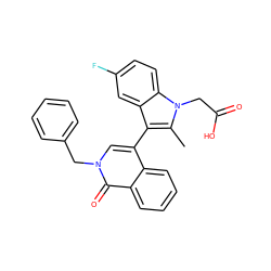 Cc1c(-c2cn(Cc3ccccc3)c(=O)c3ccccc23)c2cc(F)ccc2n1CC(=O)O ZINC000117015911