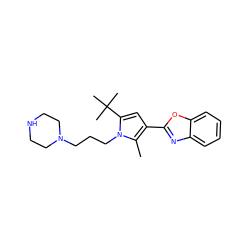 Cc1c(-c2nc3ccccc3o2)cc(C(C)(C)C)n1CCCN1CCNCC1 ZINC000220754797