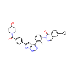 Cc1c(-c2ncnc3[nH]c(-c4ccc(C(=O)N5CCC(O)CC5)cc4)cc23)cccc1-n1ncc2cc(C3CC3)ccc2c1=O ZINC001772625693