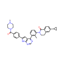 Cc1c(-c2ncnc3[nH]c(-c4ccc(C(=O)N5CCN(C)CC5)cc4)cc23)cccc1N1CCc2cc(C3CC3)ccc2C1=O ZINC000148711712