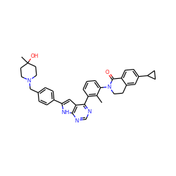 Cc1c(-c2ncnc3[nH]c(-c4ccc(CN5CCC(C)(O)CC5)cc4)cc23)cccc1N1CCc2cc(C3CC3)ccc2C1=O ZINC000148747203