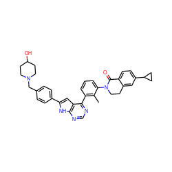 Cc1c(-c2ncnc3[nH]c(-c4ccc(CN5CCC(O)CC5)cc4)cc23)cccc1N1CCc2cc(C3CC3)ccc2C1=O ZINC000224778743