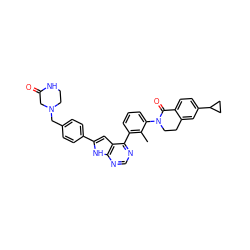 Cc1c(-c2ncnc3[nH]c(-c4ccc(CN5CCNC(=O)C5)cc4)cc23)cccc1N1CCc2cc(C3CC3)ccc2C1=O ZINC000205682278