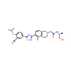 Cc1c(-c2noc(-c3ccc(OC(C)C)c(C#N)c3)n2)ccc2c1CCN(CC(=O)N[C@@H](C)CO)C2 ZINC000072123262